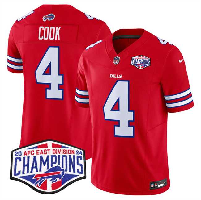 Men%27s Buffalo Bills #4 James Cook Red F.U.S.E. 2024 AFC East Division Champions Vapor Limited Stitched Jersey